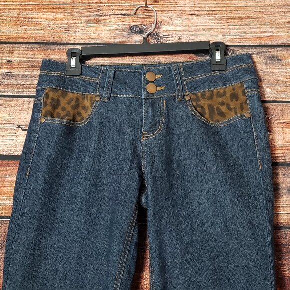 XXI Premium Denim Forever 21 Jeans 28 Dark Wash Leopard Print Embellished Skinny - Picture 4 of 8
